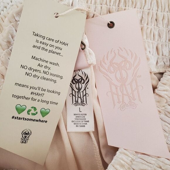 NEW! HAH | '1 Track Mind' Crushed Velvet Jogger Pants - size Large in Ivory - Picture 14 of 16